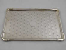 A rectangular silver tray with 149b15