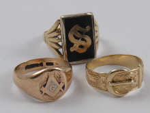 A 9 ct gold buckle ring together