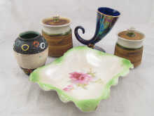 Two glazed studio stoneware pots with