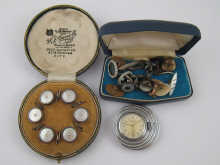 A cased set of six silver and m.o.p.