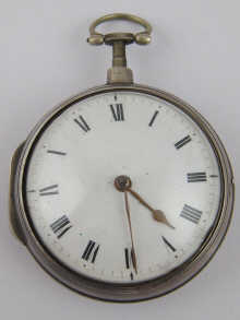 A silver pair case pocket watch with