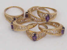 Six hallmarked 9 carat gold rings