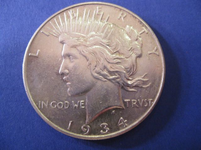 1934-D U.S. Peace Silver Dollar A.U.