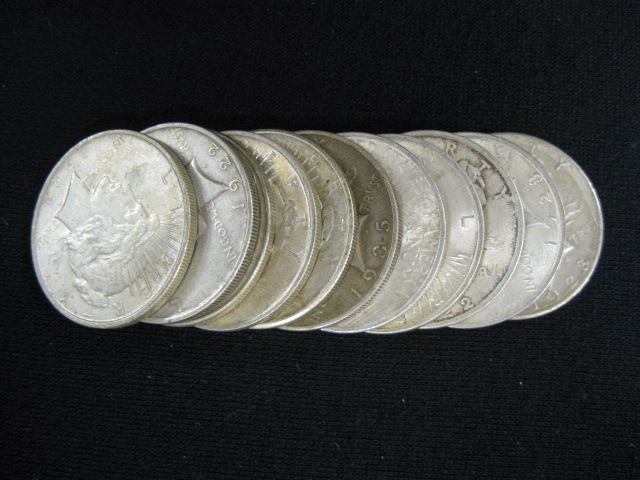 11 Peace Silver Dollars 1922 to