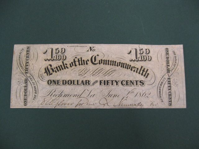 1862 Bank of the Commonwealth $1.50note