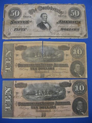 3 Confederate Notes 1864 2 10 00 149fa9