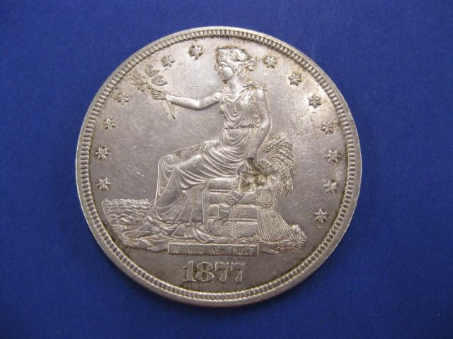 1877 S U S Trade Dollar A U original chop  149fee