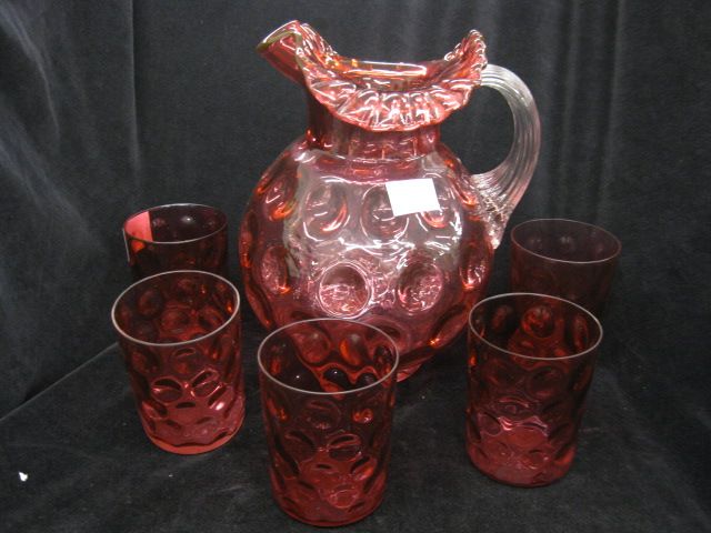 Cranberry Art Glass Water Set pitcher