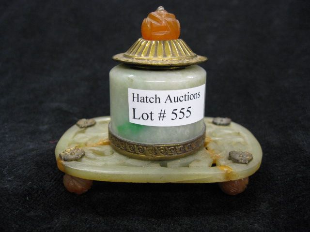 Carved Jade Inkwell deco era ormoulu 14a0cc