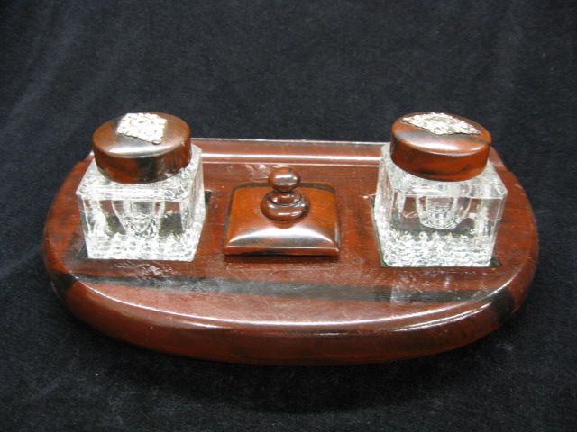 Antique Inkstand marbalized wood 14a0d1