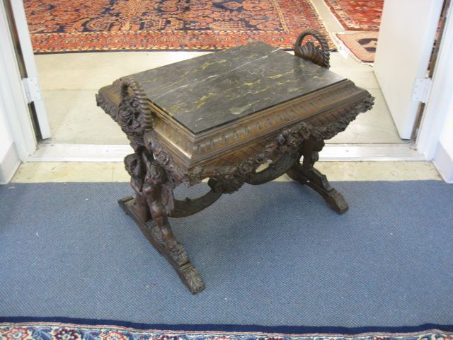 Carved Walnut Italian Marble Top