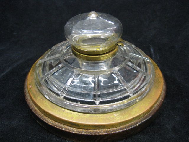 Antique Inkwell glass & brass on