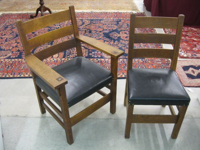 Two Stickley Chairs one an arm chair