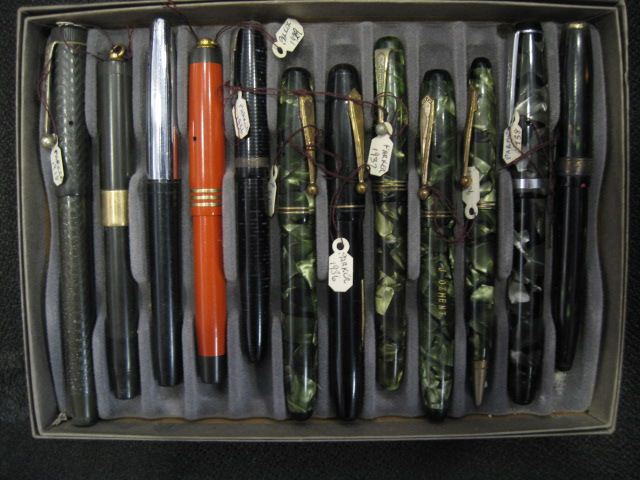 Tray of 12 Old Fountain Pens and a Pencil