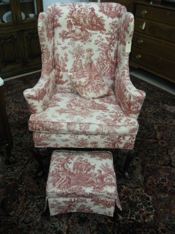 Wing Back Chair and Footstool rose 14a208
