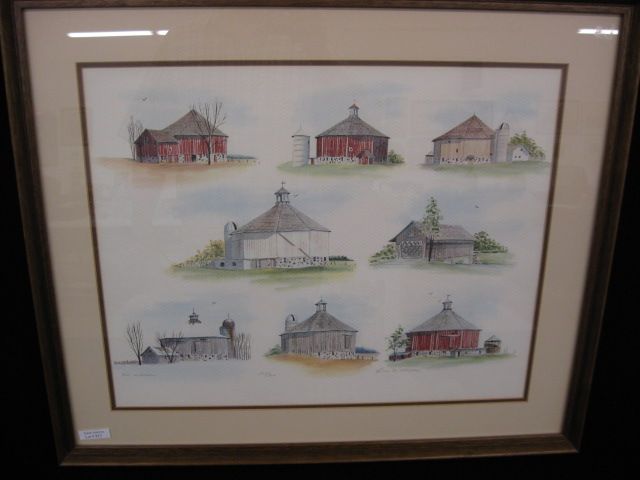 Bev Wickman Lithograph of Barns