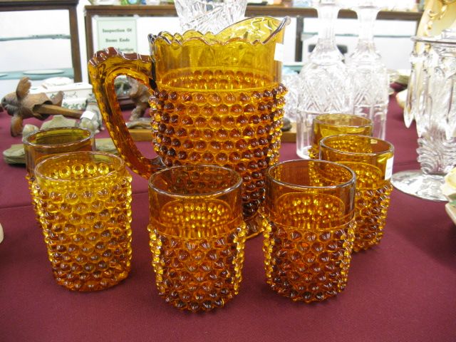 Amber Art Glass Water Set pitcher