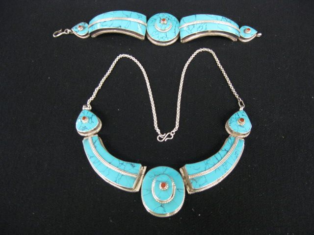 Turquoise Ruby Necklace Bracelet 14a319