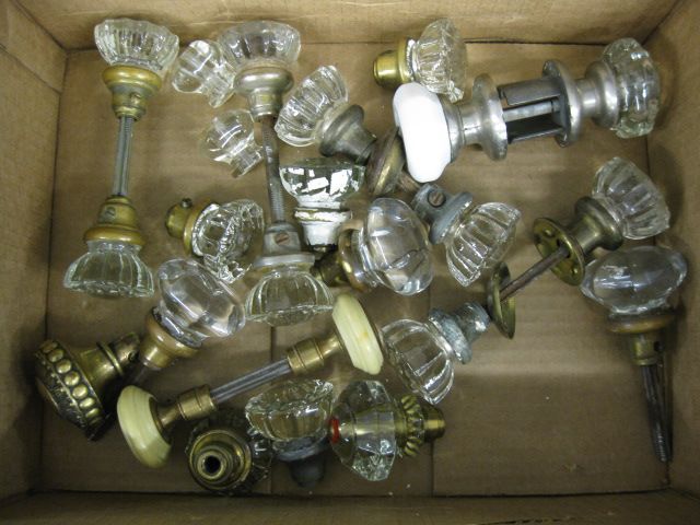 Lot of Old Door Knobs glass brass  14a332