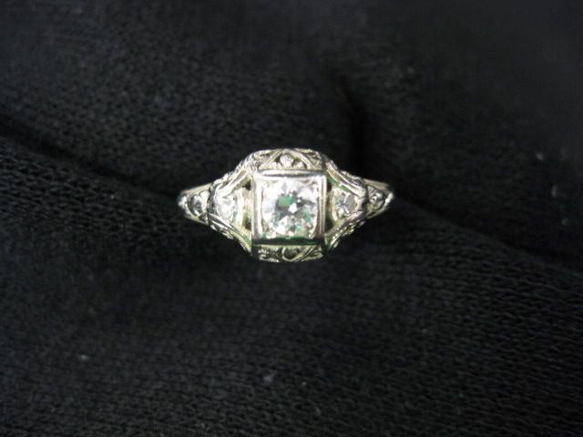 Diamond Filagree Ring 3 diamonds 14a34c