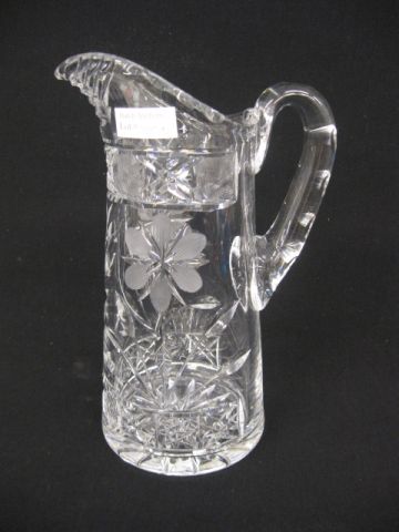Cut Glass Pitcher floral 10 tall 14a353