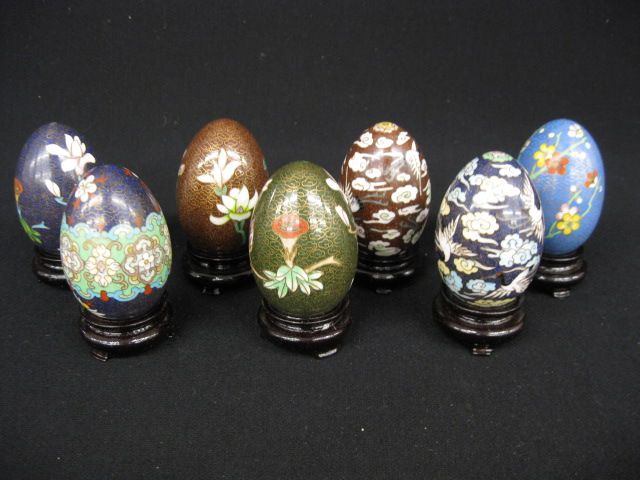 7 Cloisonne Eggs various colors & flowers