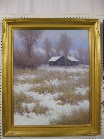 Oil on Board of Cabin in the Winter 14a37d