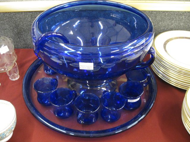 Cobalt Art Glass Punchbowl with Tray