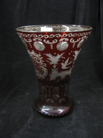 Bohemian Ruby Cut to Clear Vase 14a3cc