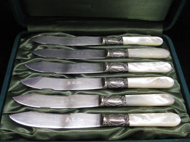 6 Mother-of-Pearl Fruit Knives sterling