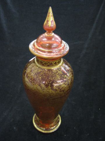 Cranberry Art Glass Covered Jar