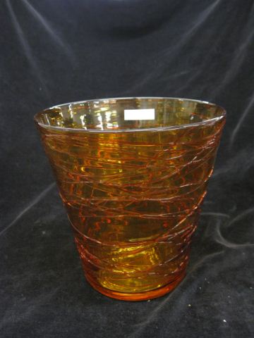 Steuben Art Glass Vase orange threading 14a43e