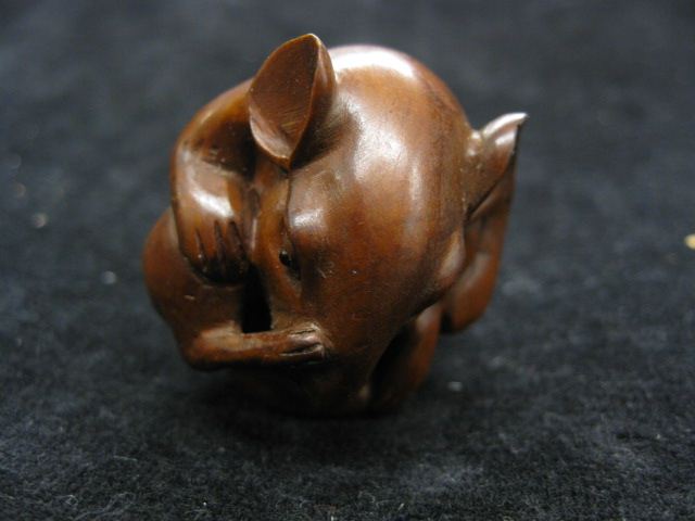 Carved Ivory Netsuke of a Rat balled