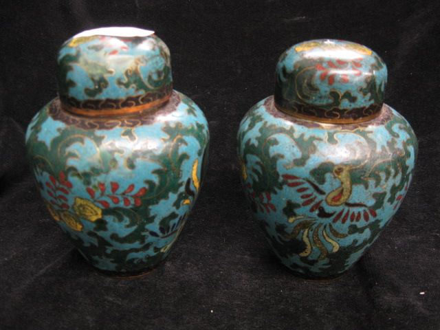 Pair of Oriental Cloisonne Temple Jars