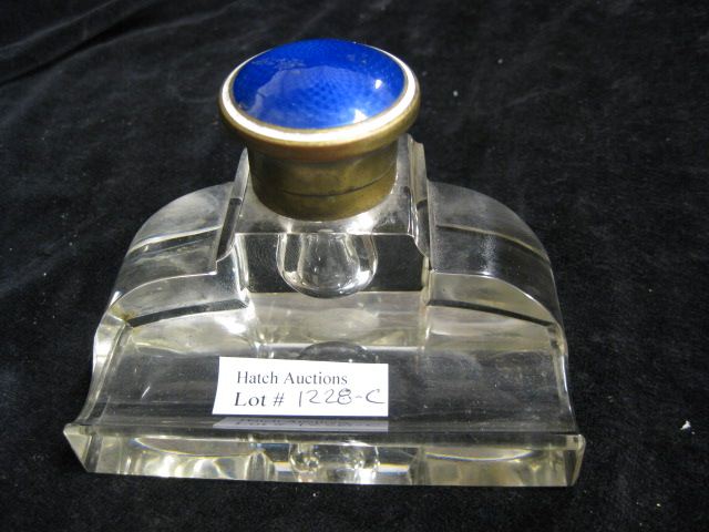 Cut Crystal Inkwell enameled brass 14a4eb