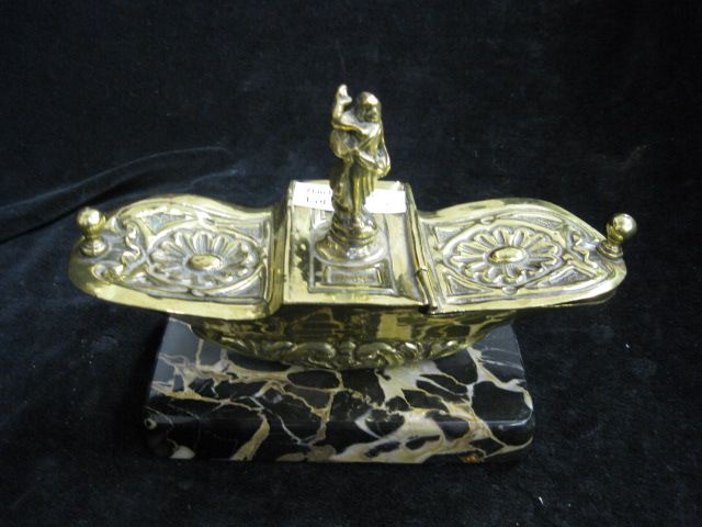 Victorian Brass & Marble Inkwell