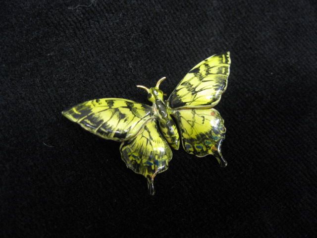 14k Gold Enameled Butterfly Brooch