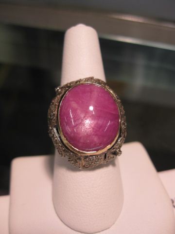 Star Ruby Ring 27 carat round gem fully