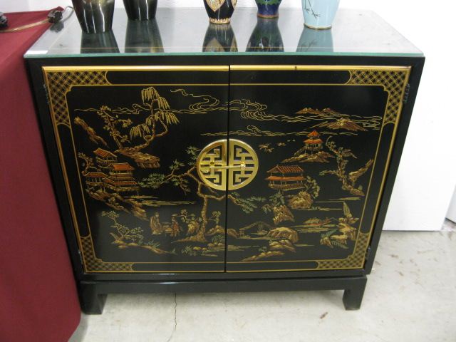 Oriental Cabinet double door glass top