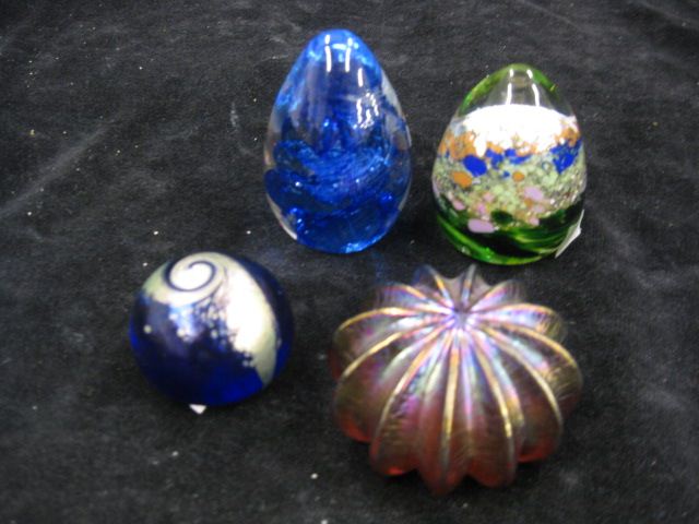4 Art Glass Paperweights one by