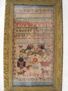 A 19th century childs sampler. 18 x
