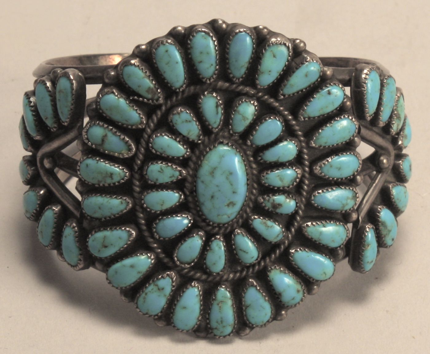 NAVAJO SILVER AND TURQUOISE CUFF BRACELETBy