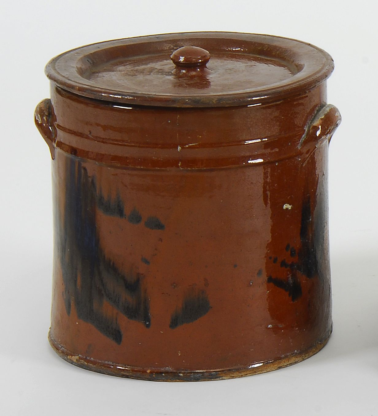 ANTIQUE REDWARE COVERED CROCKEarly