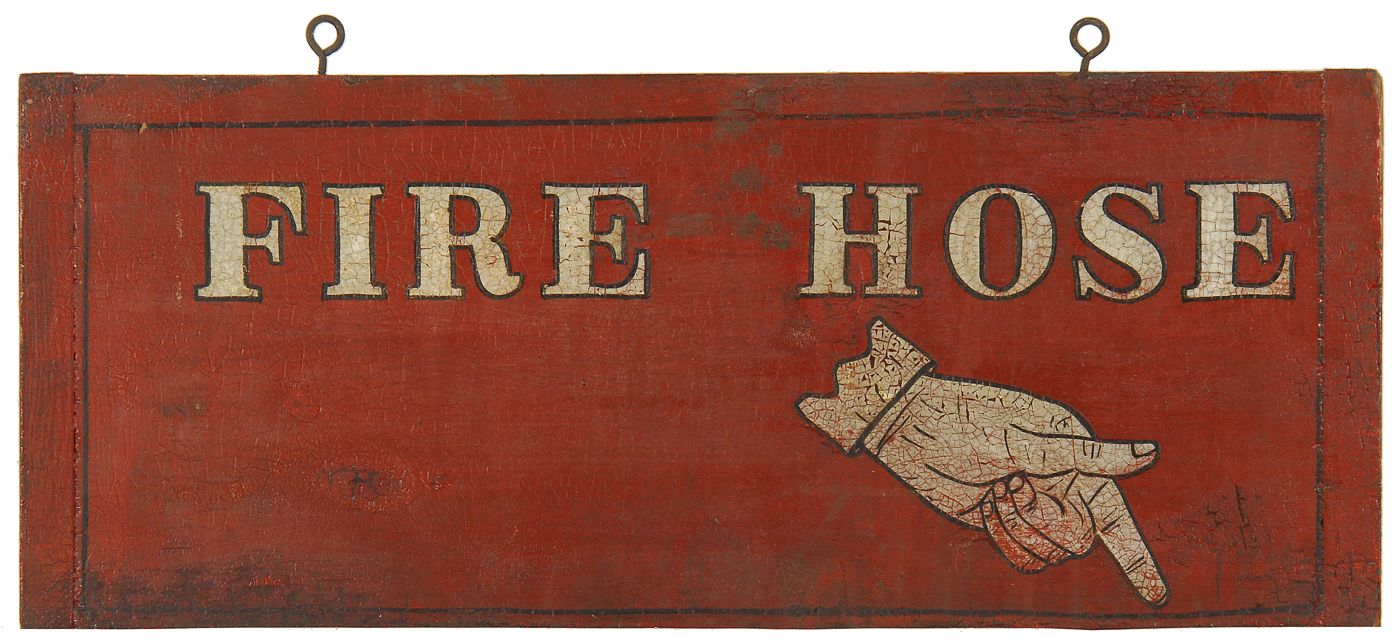 DOUBLE SIDED FIRE HOSE SIGN19th 14a817