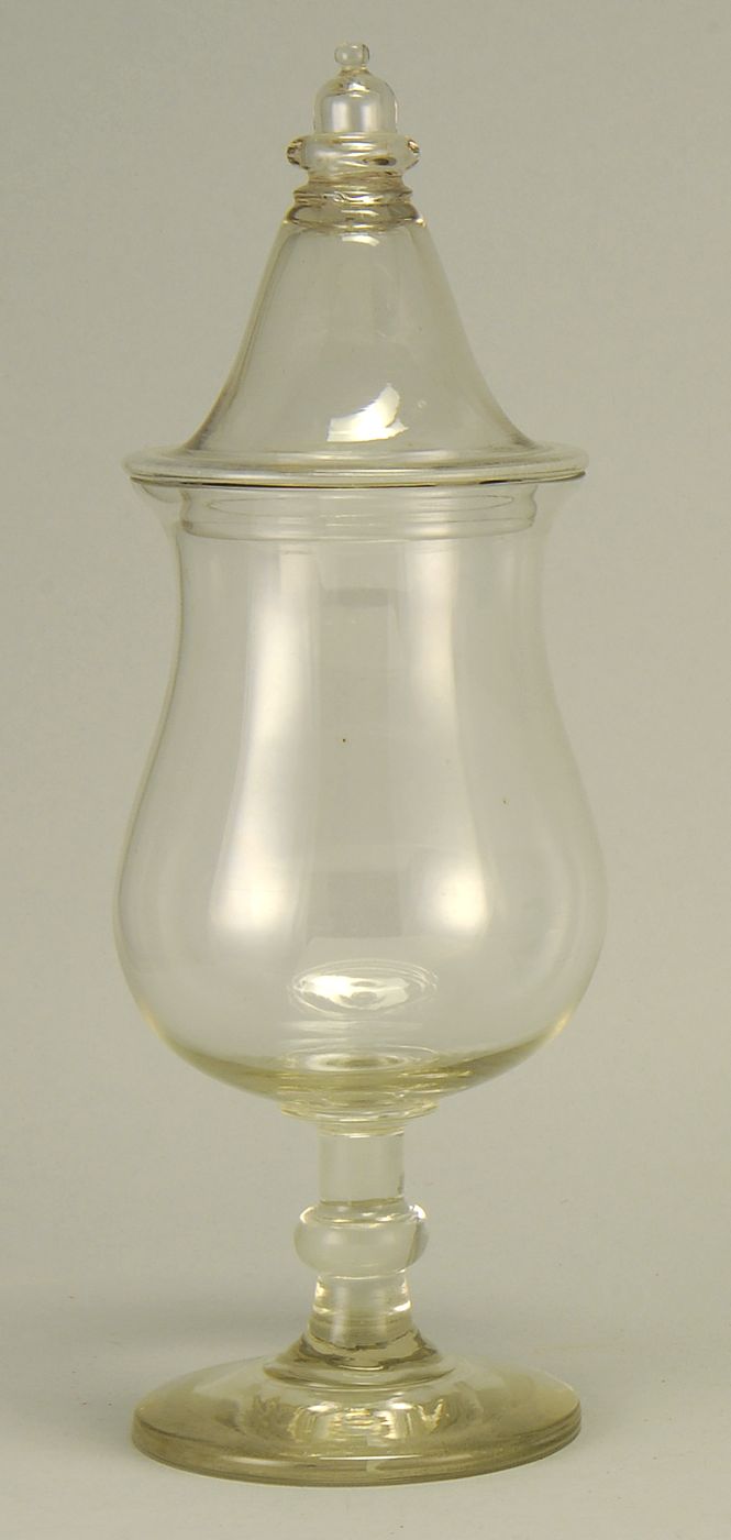 ANTIQUE CLEAR BLOWN GLASS COVERED