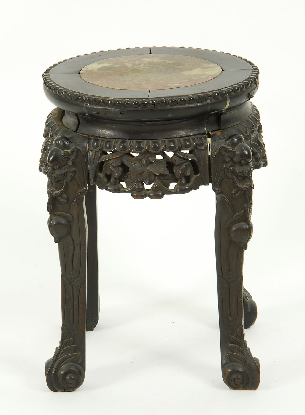 CHINESE ROUGE MARBLE-TOP CARVED