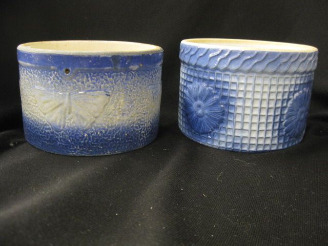 2 Blue & White Stoneware Crocks or Butter