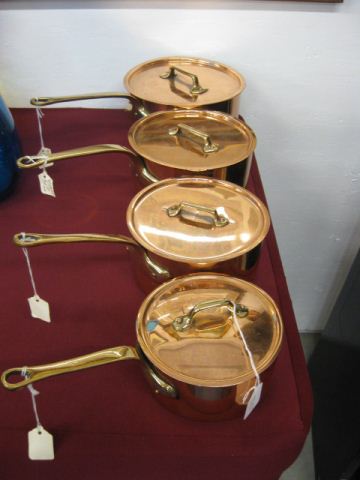 Set of 4 Copper Sauce Pans graduated