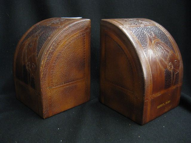 Tooled Leather Equestrian Bookends 14d078