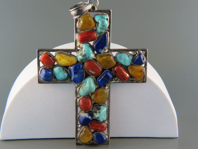 Gemstone Sterling Cross turquoise 14d07e